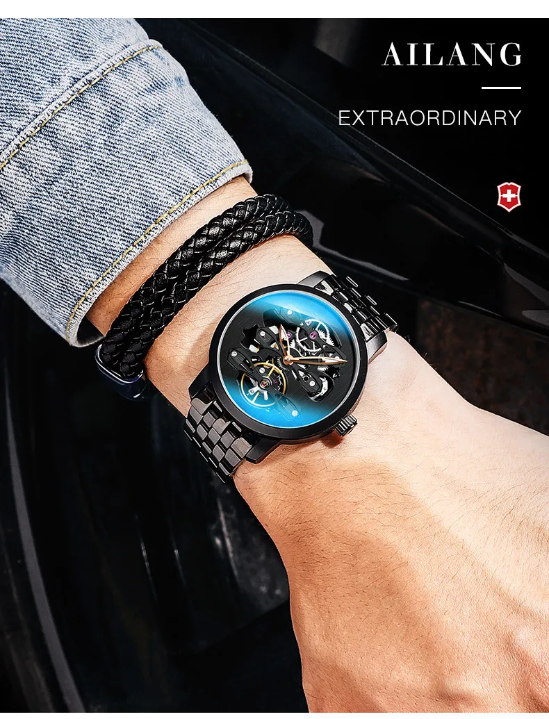 AILANG Tourbillon часы мужские часы Топ бренд класса люкс из нержавеющей стали спортивные часы водонепроницаемые автоматические механические часы для мужчин