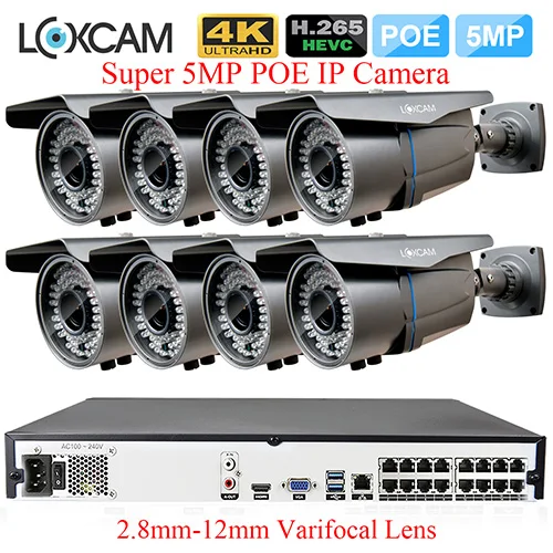 LOXCAM 16CH H.265+ 5MP POE NVR система видеонаблюдения 5MP 2,8-12 мм зум наружная Водонепроницаемая ИК ip-камера комплект видеонаблюдения 4 ТБ - Цвет: 16CH NVR x 8 Camera