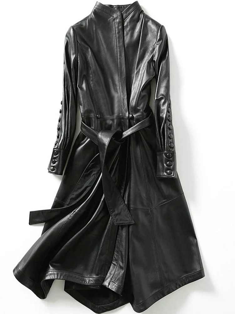 

Весна 2021, кожаная Женская Длинная тонкая ветровка из овечьей кожи