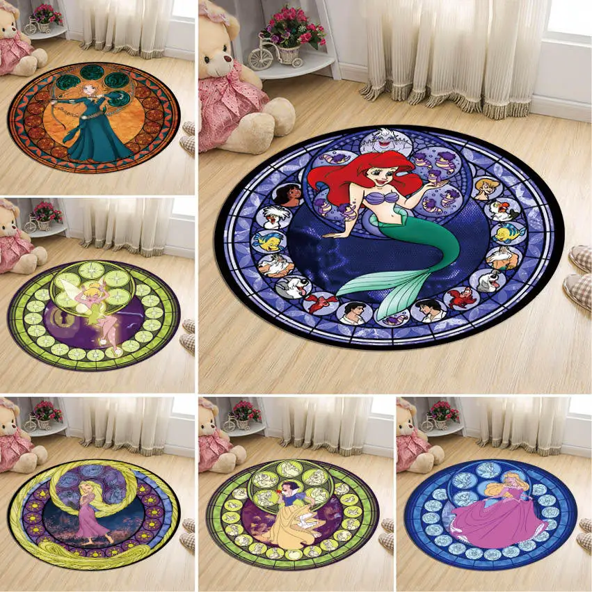 

New Cartoon Anime Mermaid Elves Princess Round Rug Carpet Mat Non-Slip Gaming Mat Floor Carpets Rugs For Bedroom Living Room