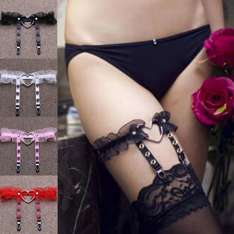 

1PC Women Sexy Lace Leg Ring Garter Belt Tight Suspenders Lingerie Harajuku Elasticity PU Heart Leather Harness Punk Garters