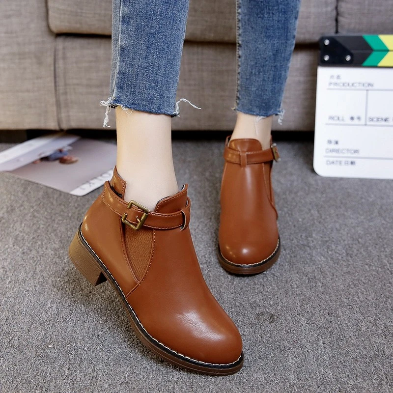 

Europe Spring Autumn New Women Boots Ankle Fashion Shoes Woman Boots Pu Leathers Slip-On Med (3cm-5cm) Fashion Round Toe