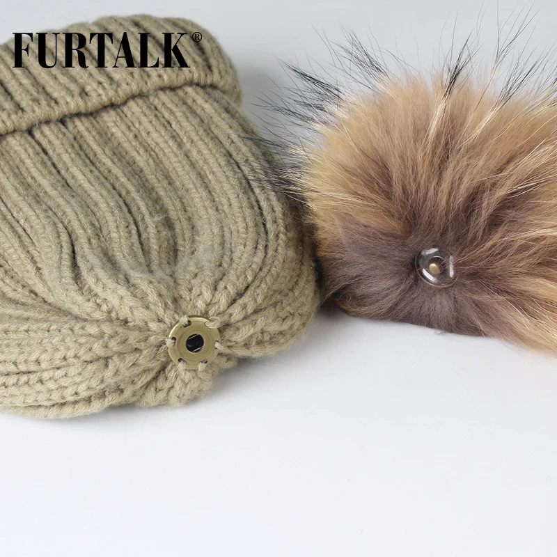 Вязаная шапка для женщин FURTALK, трикотажная шапка с помпоном, теплая шапка-бини с флисовой подкладкой, несколько цветов, зима