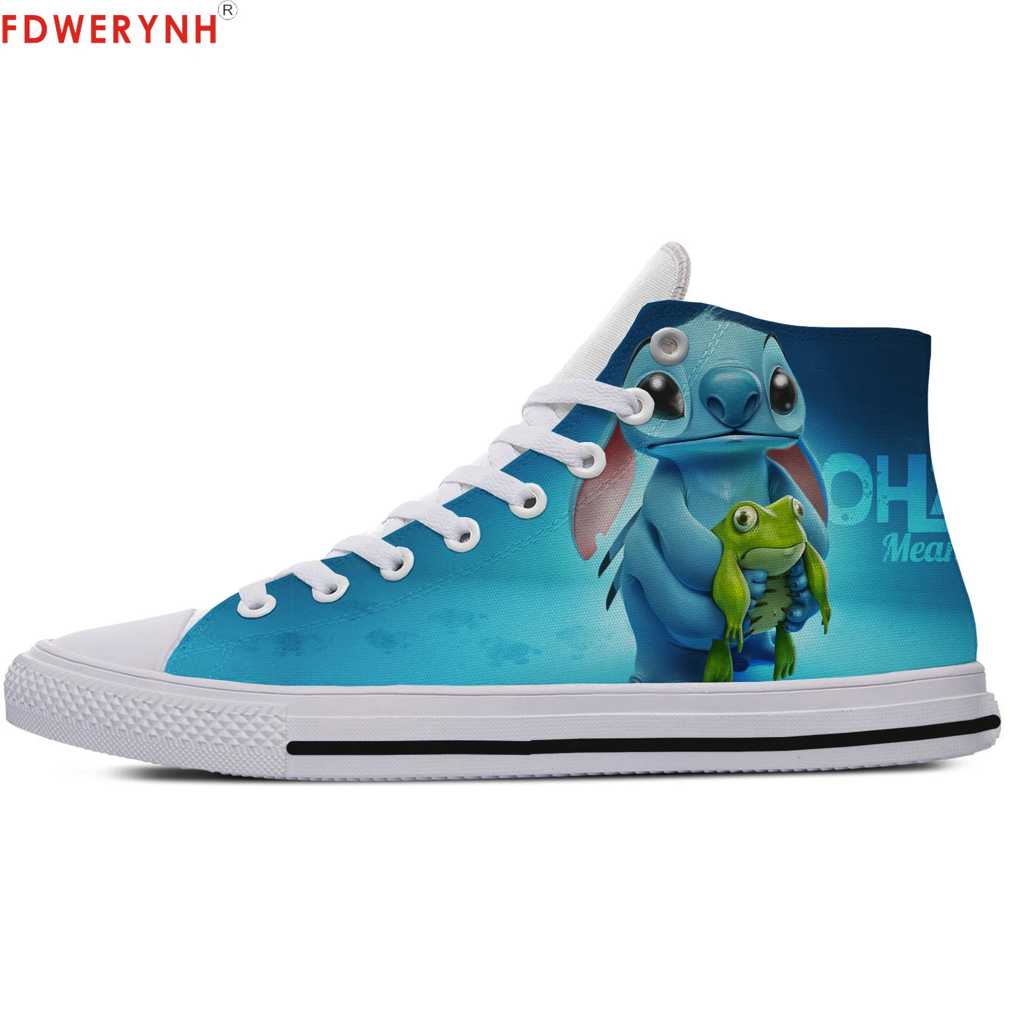 Женская Повседневная парусиновая обувь по индивидуальному заказу; Lilo Stitch; обувь с высоким берцем; Независимый дизайн; мультяшный стиль; Женская дышащая обувь на заказ