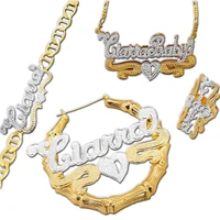 personalized bamboo earrings custom sets name hoops earrings necklace bracelet hoop chunky bamboo earring custom jewelry set
