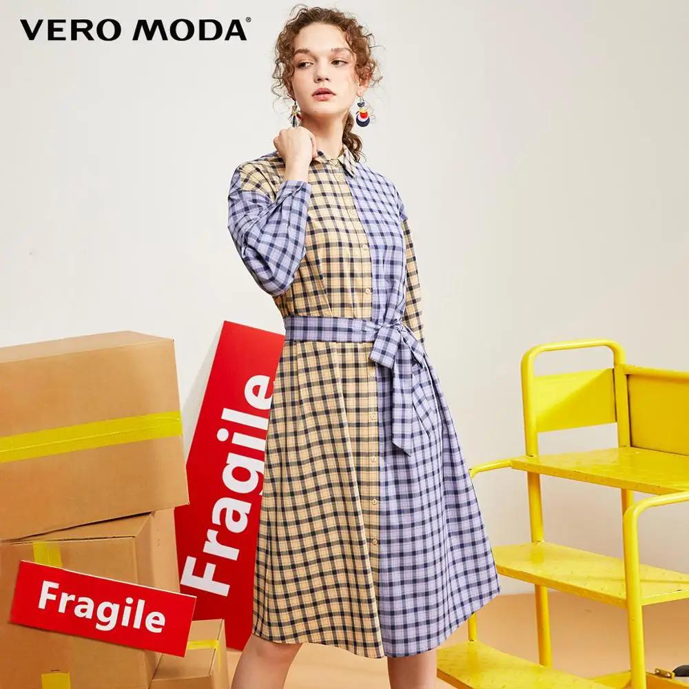 Vero Moda Новое Стильное клетчатое платье-рубашка с буквенным принтом | 31937D516