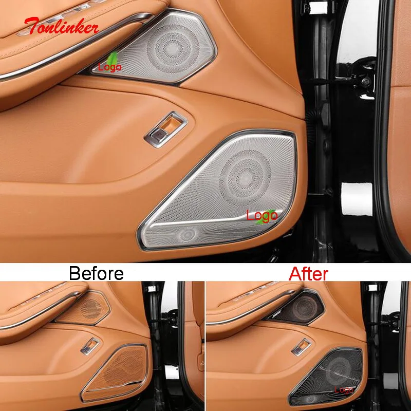 

Tonlinker Interior Car Door Speaker Cover Sticker For FAW HONGQI H9 2020-2021 Car Styling 2-4 PCS Stainless steel Cover Stickers