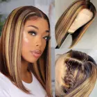 Парик хайлайтер Боб, человеческие волосы, бразильский парик с Омбре на сетке, парик из натуральных волос 4x1 T, короткий парик из человеческих волос Боб для черных женщин