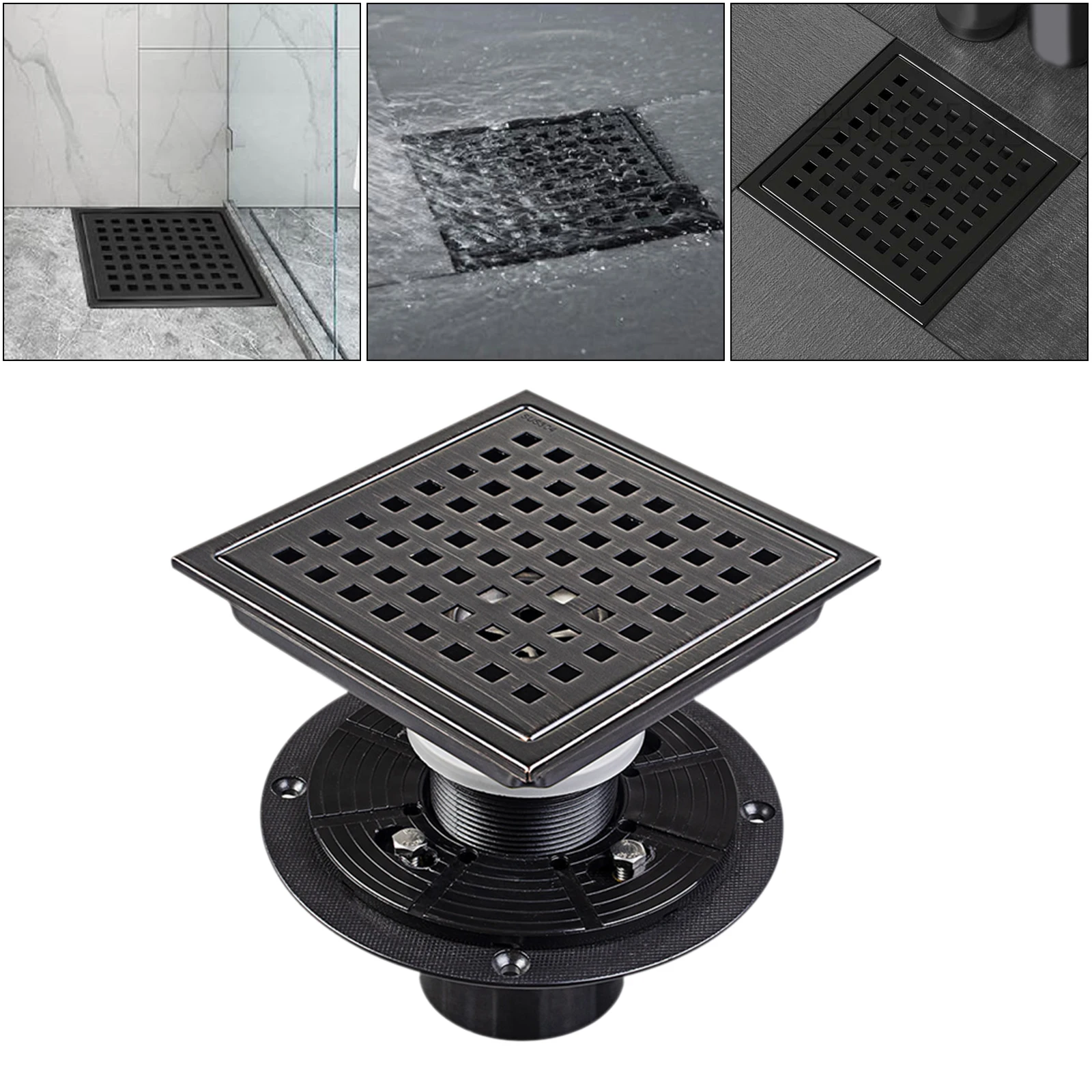 

15cm Square Shower Floor Drain Removable Cover Grid Grate Bathroom Balcony
