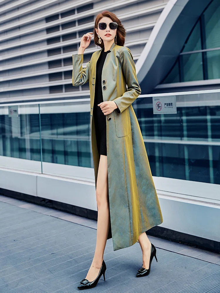 

2020 New Autumn Long Windbreaker Solid Color Small Stand Collar Single Breasted Slim Overcoat Plus Size Long-sleeved Trench Coat