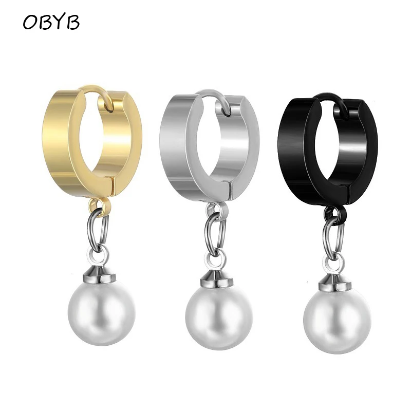 

316L Surgical Stainless Steel Unisex Pearl Pendant Earrings Prevent Allergy Hoop Ear Buckle Fashion Punk Body Piercing Jewelry