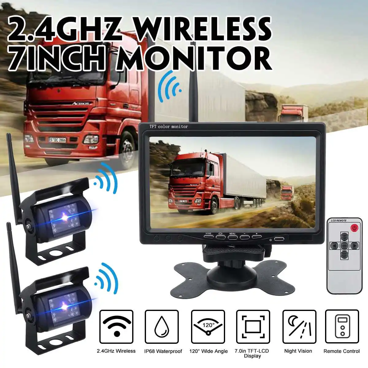 " Беспроводной автомобильный монитор TFT lcd Автомобильная камера заднего вида HD монитор для камера грузовика поддержка автобус RV Van DVD Камера заднего вида
