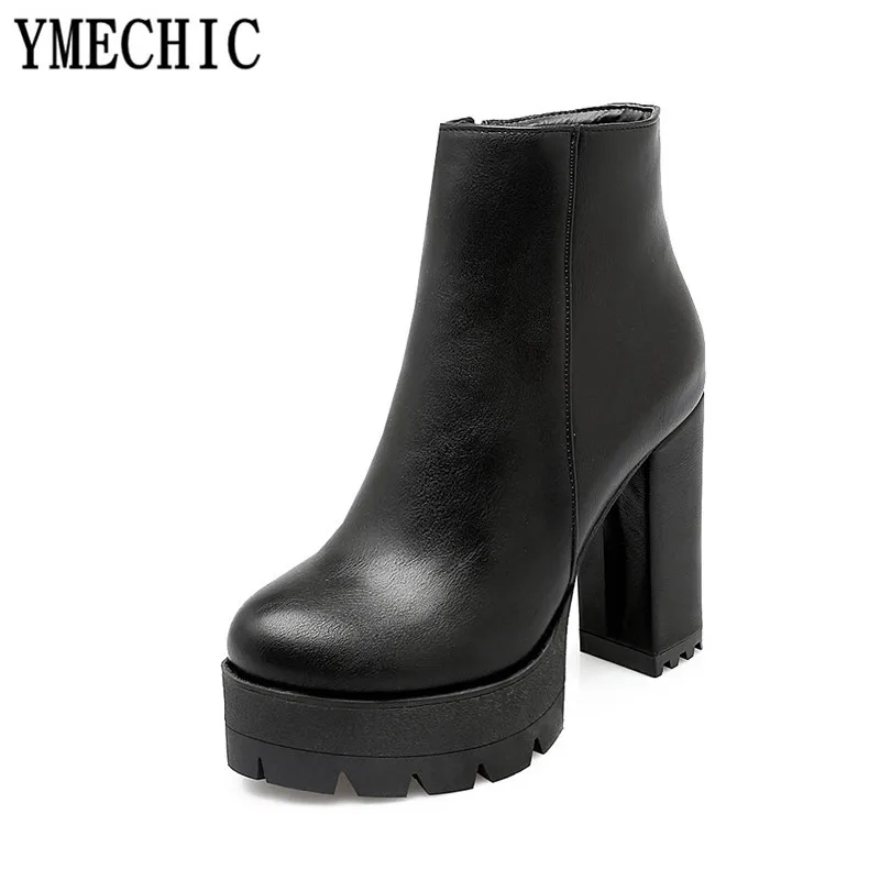 Осень 2018 желтые красные черные панк Массивный блок высокий каблук платформа