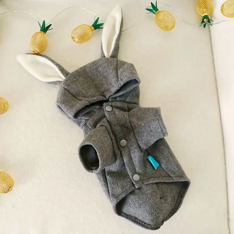 

Dog Hooded Coat Jacket French Bulldog Winter Warm Pet Clothes For Small Dogs Cute Rabbit Ears Shape Puppy Cat Clothing Costume