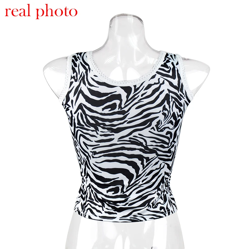 

Y2K EGIRL Kawaii Cartoon Graphic Embroidery Zebra Printing Sleeveless Tank Tops Punk Style 90s Streetwear Cute Crop Tops Vintage