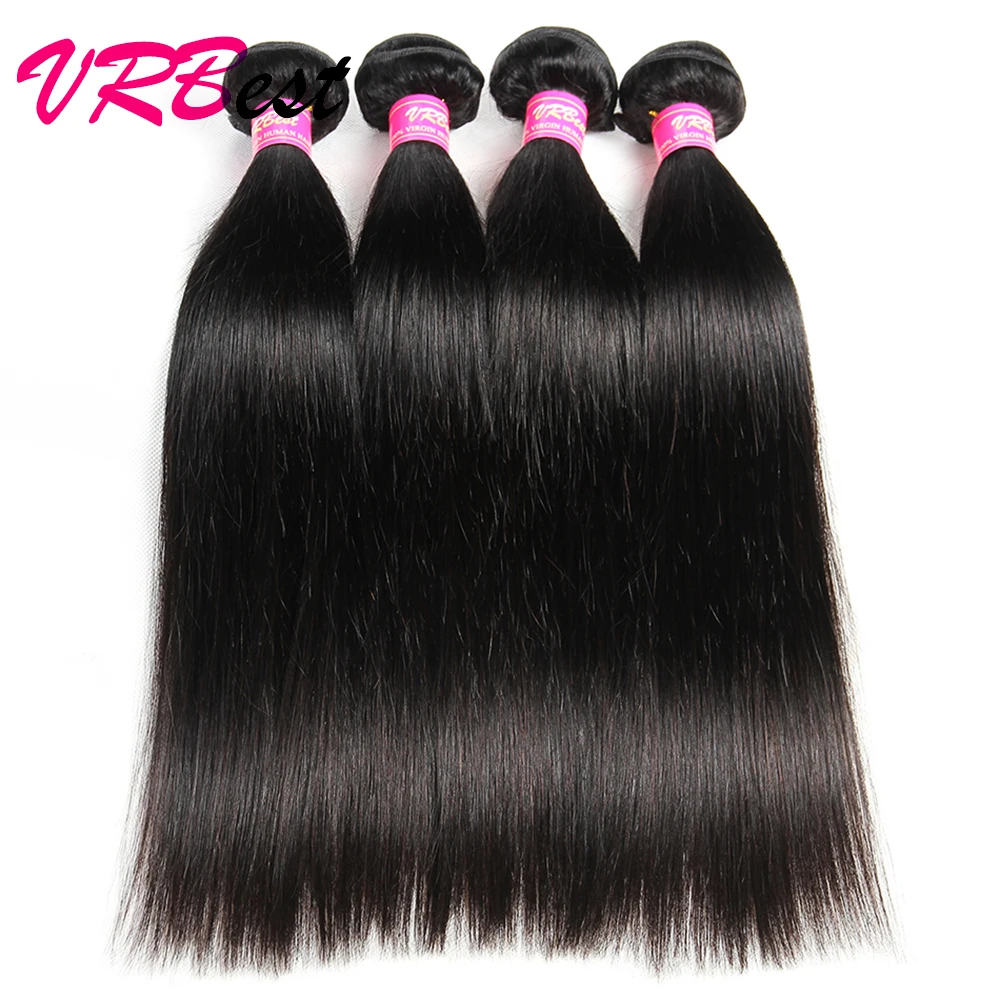 VRBest Straight Human Hair Extensions 4 Bundles / Lot Brazilian Hair 28 30 32 34 Inch 100% Human Hair Weave Natural Color