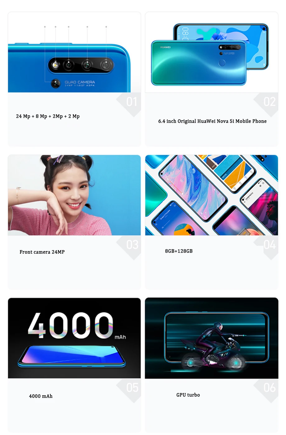 HuaWei Nova 5i смартфон Kirin 710 Android 9,0 6," ips 2310X1080 8 ГБ ОЗУ 128 Гб ПЗУ МП отпечаток пальца