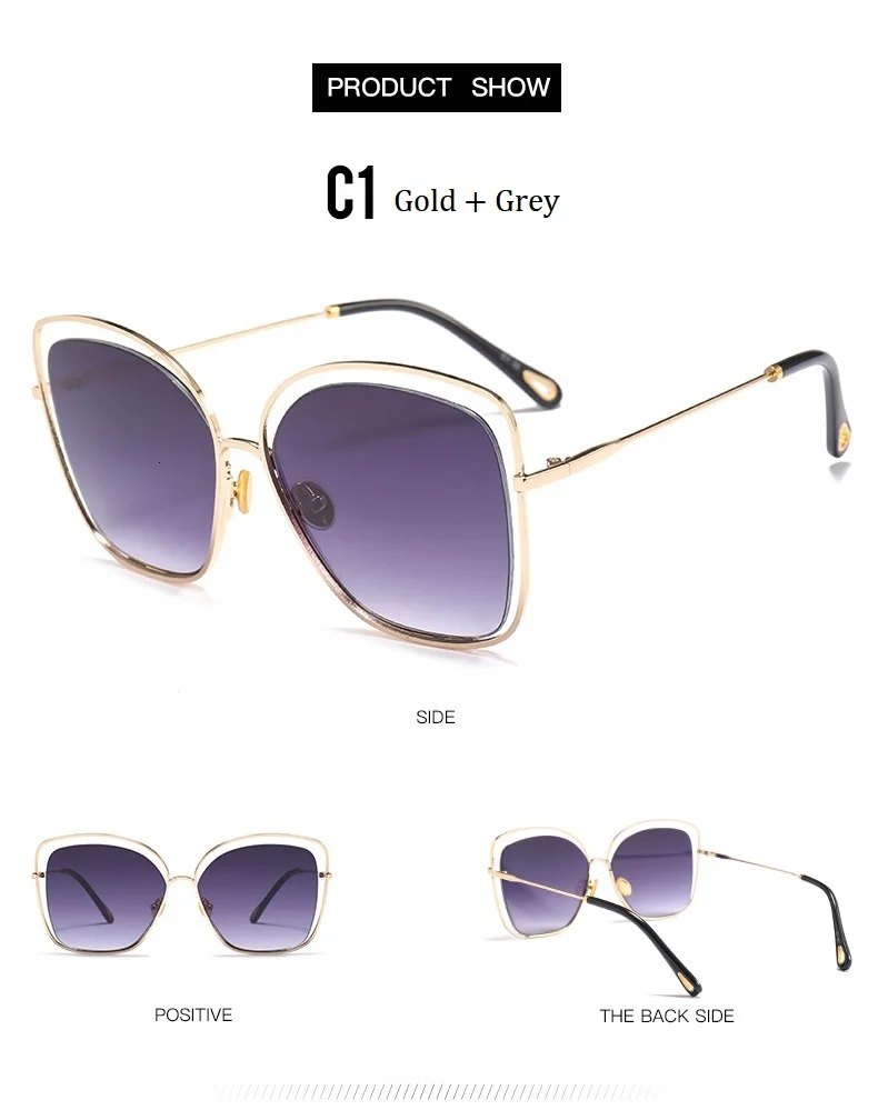 Большие новые модные квадратные солнцезащитные очки для женщин, солнцезащитные очки с градиентными линзами, Винтажные Солнцезащитные очки для женщин с металлической оправой UV400