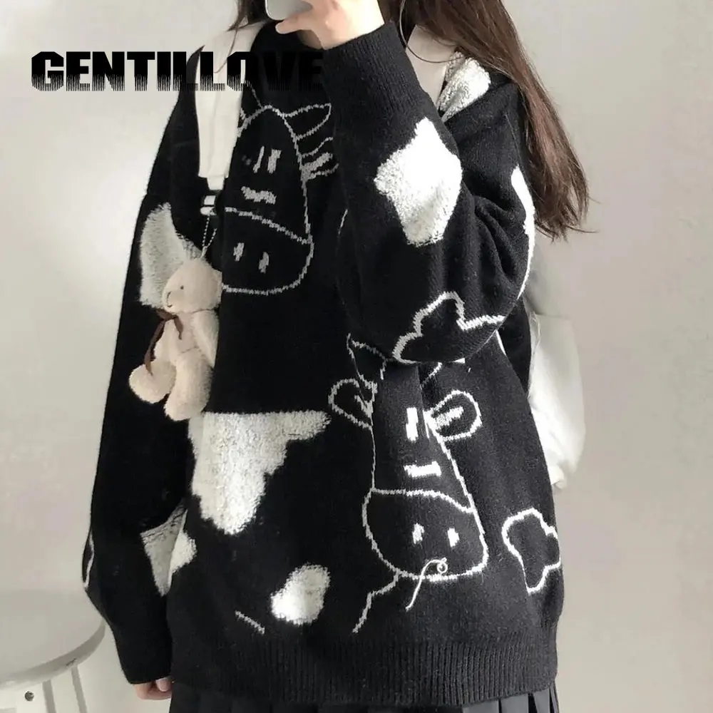 

Женский вязаный свитер в стиле «Харадзюку», с круглым вырезом