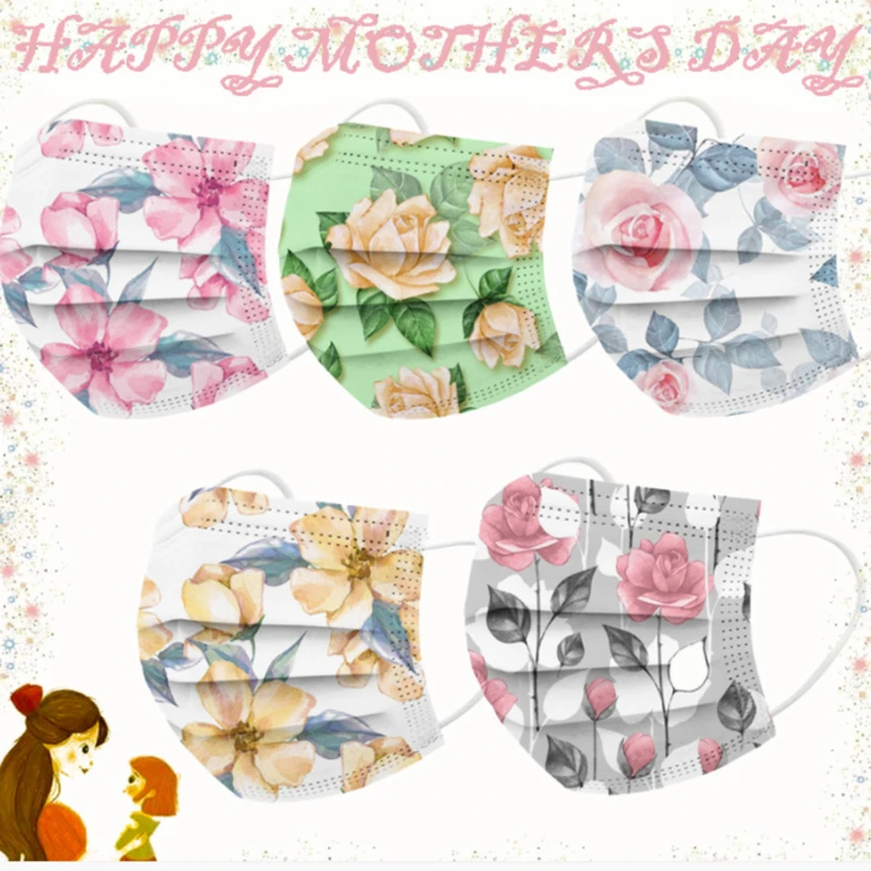 

Модные женские маски для лица, дизайнерские защитные маски с цветочным узором, пылезащитные одноразовые маски для рта, маски без украшения