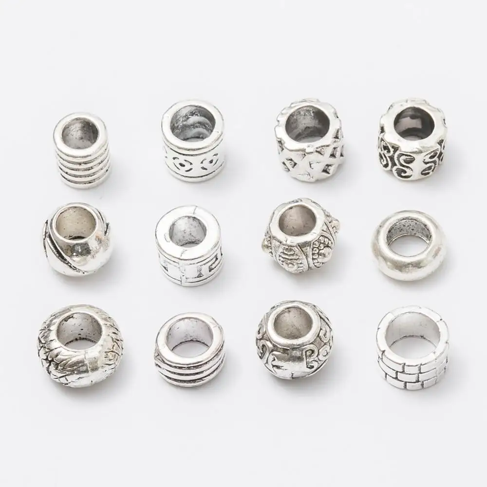 

mix 12Pcs/Lot Antique Silver Color DIY Zinc alloy Big Hole Spacer Bead Charm Fits Jewelry making Bracelet js1152