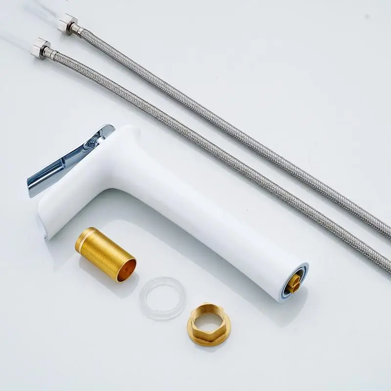 Хромированный и белый высокий смеситель для раковины водопад в ванную комнату