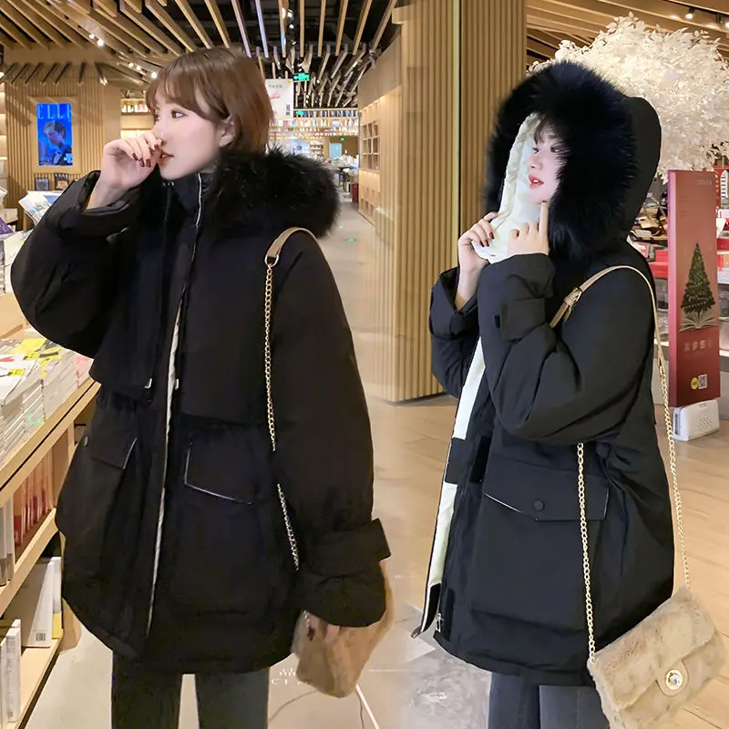 

Parka Female Long of the 2020 New down Jacket Cotton -Padded Clothes Female Loose Thick Fur Collar Cotton Overcoat