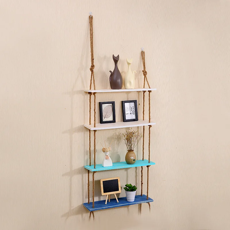 Скандинавская деревянная подвесная полка веревка для качелей плавающие полки