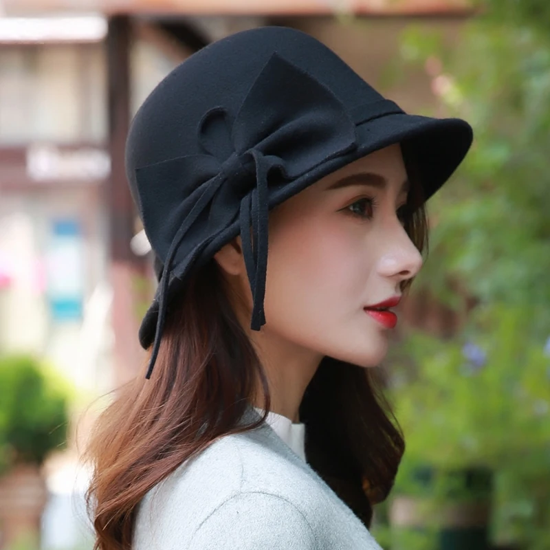 Осенне-зимняя шерстяная плоская шляпа для женщин фетровая широкополая Федора