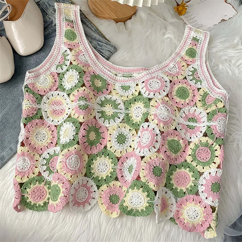 Топ женский летний в стиле бохо шикарная майка без рукавов футболка с цветочным