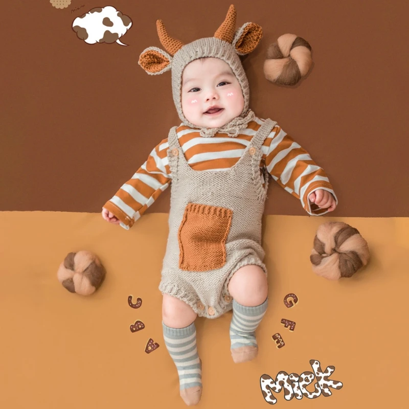 

2 Pcs Baby Hat Romper Bodysuit Set Infants Photo Shooting Clothing Newborn Photography Props Outfit
