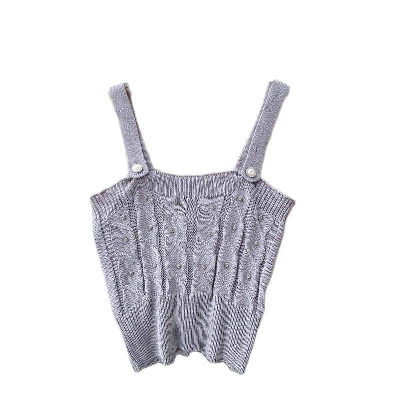 

Women Knitted Strap Crop Tops Design Diamond Sleeveless Elastic Slim Y2K Tops Summer Sexy Off Shoulder Short Camisole