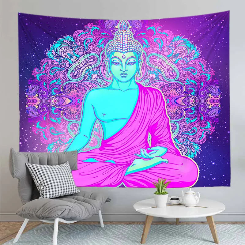 Будда медитация Печатный гобелен настенный подвесной молитвенный полиэстер