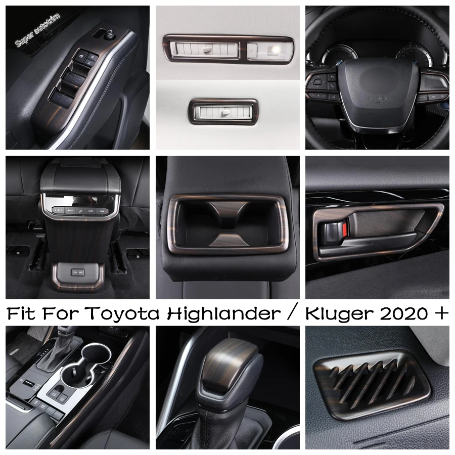 

Window Switch Control / Cup Holder / Steering Wheel Cover Trim For Toyota Highlander / Kluger 2020 - 2023 Wood Grain Interior