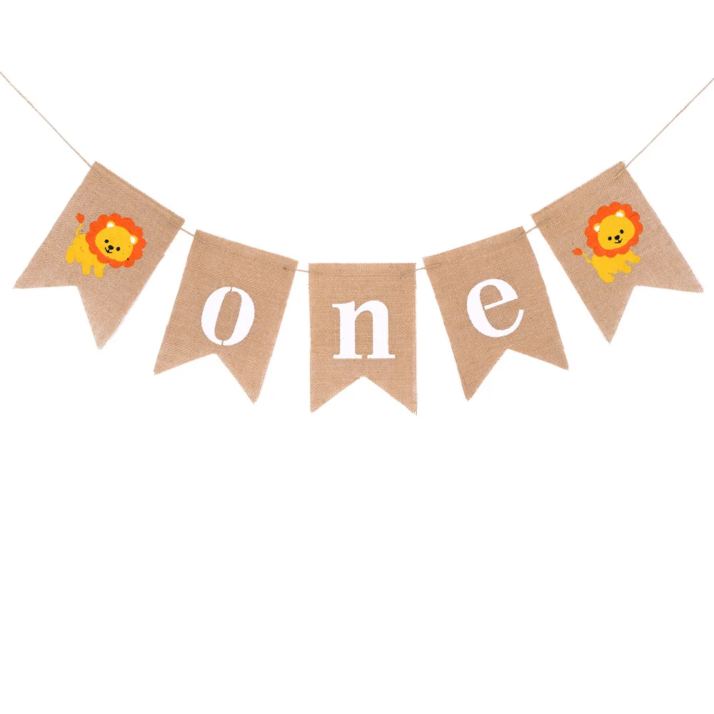 

Safari Animal HighChair ONE Banner Baby Shower Burlap 1St Lion Banner First Birthday Party Zoo Animal Linen One Garland