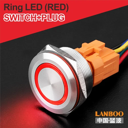 R Ring Button Plug 30 мм Одноместный двухполюсный DPDT кнопочный переключатель двери схема с светильник 12V24V220V - Цвет: R Ring Button Plug