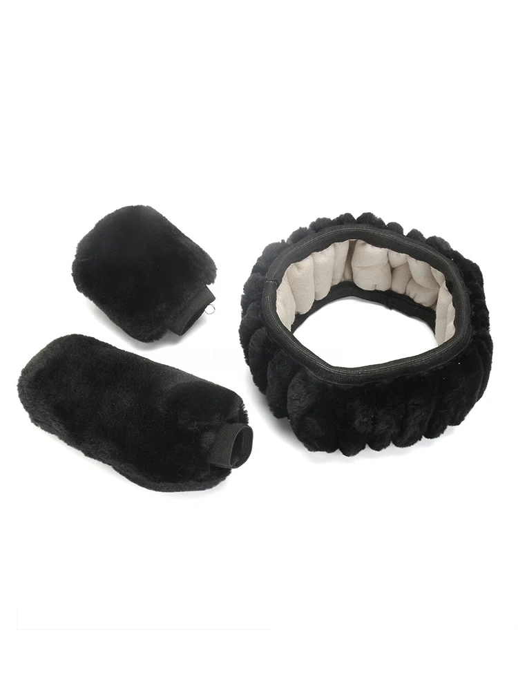

3Pcs/Set Car Steering Wheel Cover Handbrake Gear Shift Soft Plush Cover Black