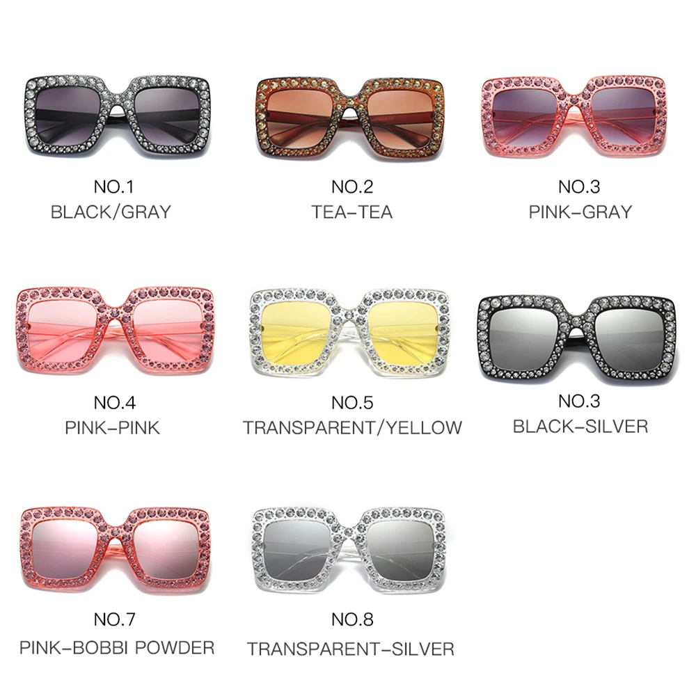 Luxury Diamond Square Sunglasses Women Brand Size Crystal Sun Glasses Ladies 2020 New Gradient Oculos Mirror Shades | Аксессуары для
