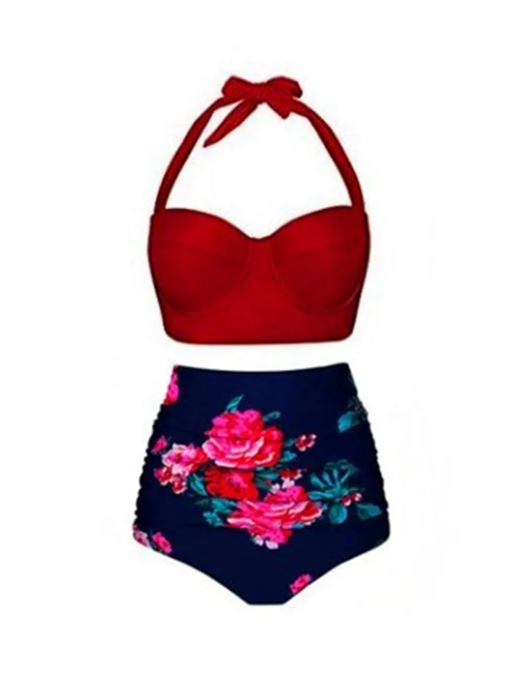 Женский купальник бандо в горошек винтажный женский танга бикини с высокой