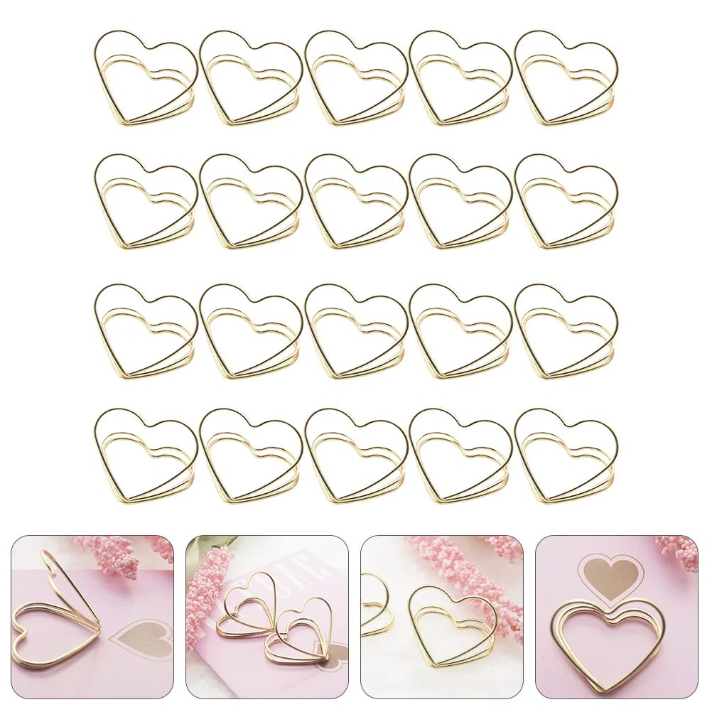 

20pcs Double Layer Love Memo Clips Creative Name Cards Clamps for Home (Golden)