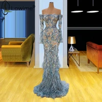 robe de soiree 2020 boat neck long sleeve mermaid evening dresses saudi arabia dubai prom party gowns