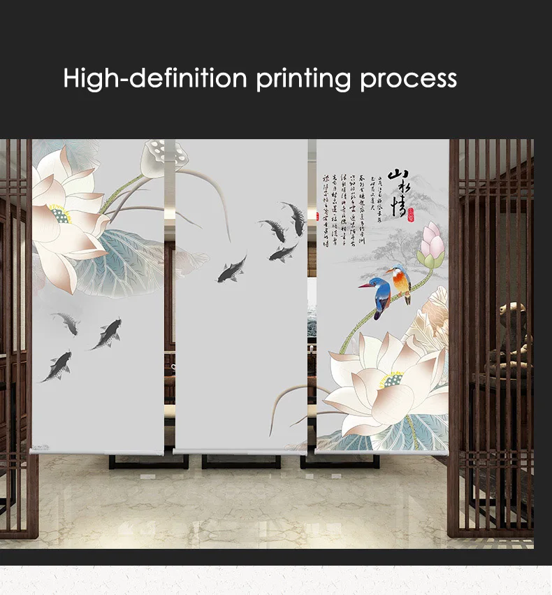Chinese classical style Roller blinds Lotus flowers Birds Printing Blackout and daylight Window Blinds shades Bedroom balcony