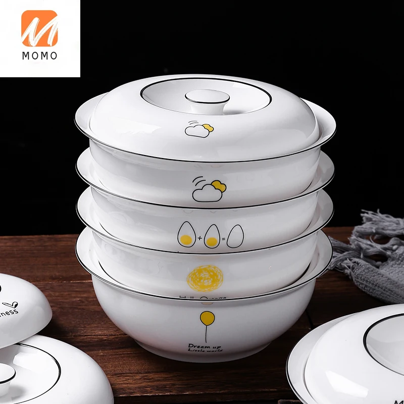 

Ceramic Tableware Soup Pot with Lid Japanese Style Soup Pot Household Large Soup Bowl Microwave Oven Nordic Style Large Bowl