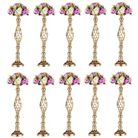 10pcs gold flower vases candle holders rack stands wedding decoration road lead table centerpiece pillar party event candlestick