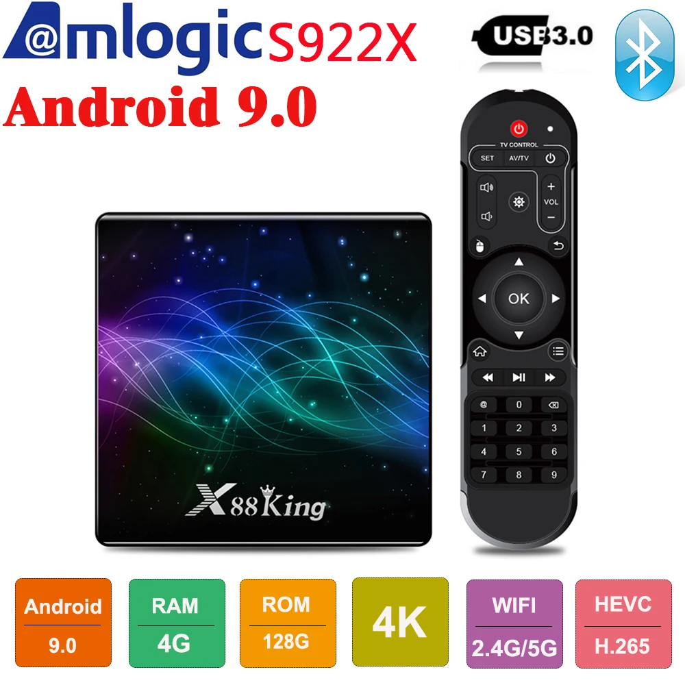 ТВ приставка X88 King Android 9 0 Amlogic S922X шестиядерный LPDDR4 4 Гб 128 ГБ Двойной Wi Fi BT5.0 1000 м Lan USB