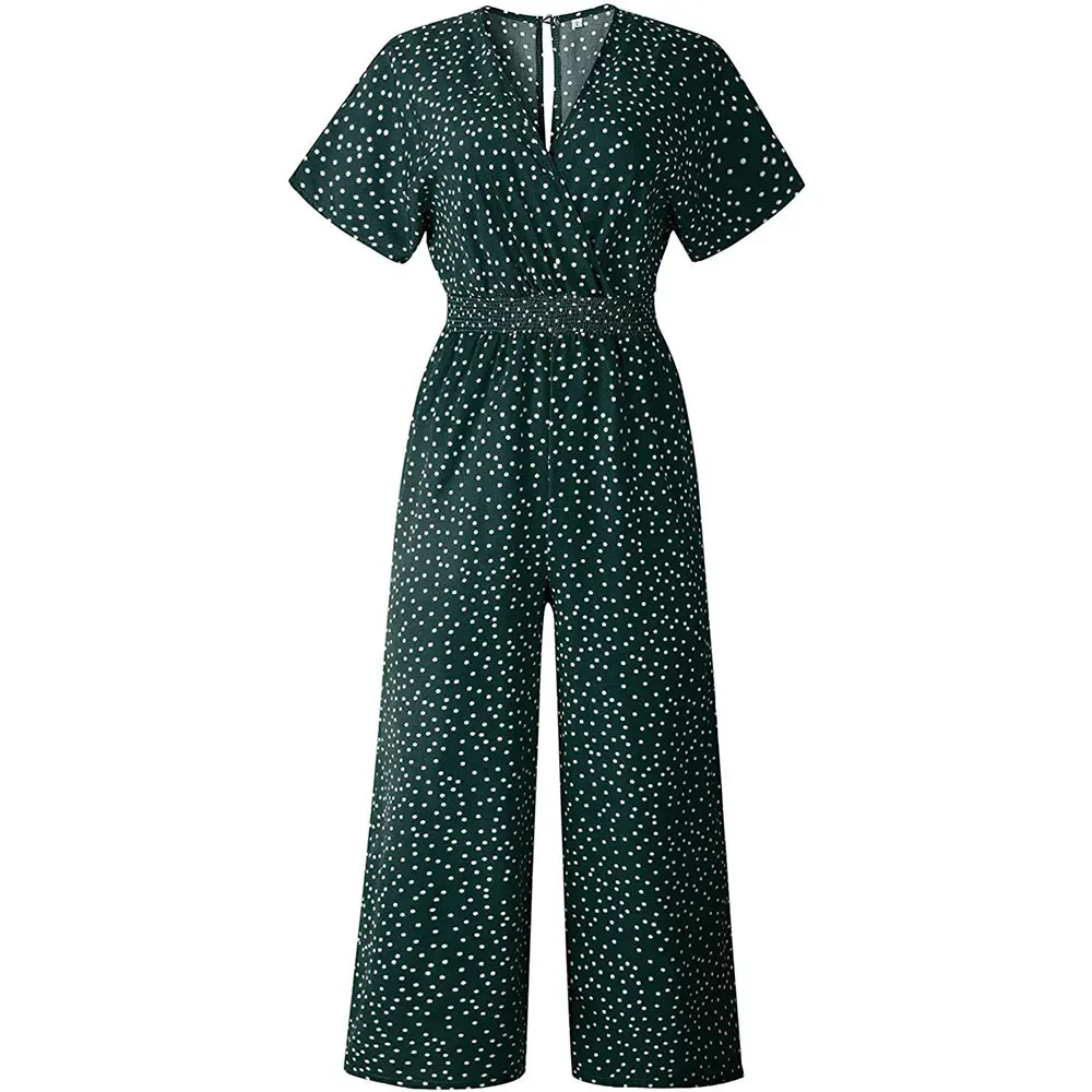 Комбинезон Jocoo Jolee шифоновый в горошек с коротким рукавом V-образным вырезом