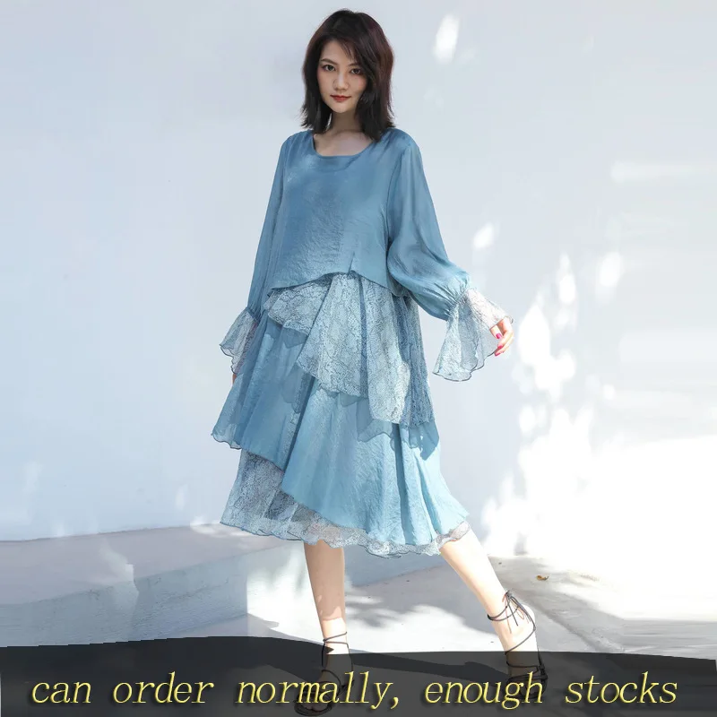 Женское шифоновое платье LANMREM свободное средней длины в стиле пэчворк большие