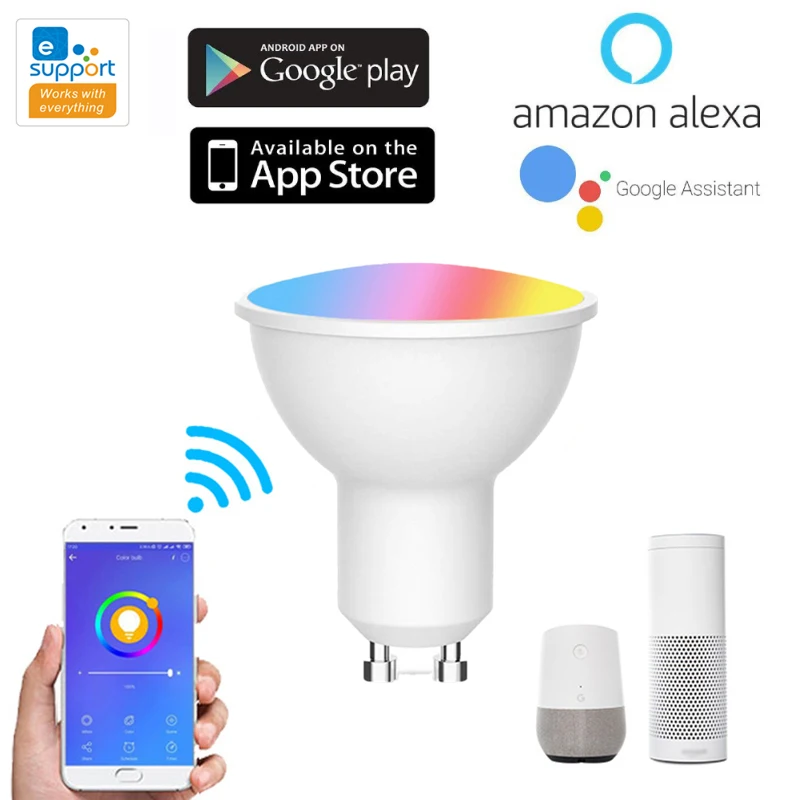 

Умная Светодиодная лампа Gu10, 4 Вт, RGB + CCT, 220-240 В