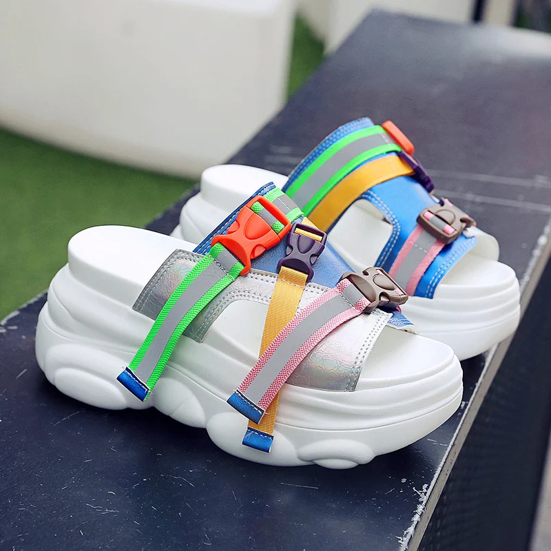 Шлепанцы женские летние на толстой подошве повседневные сандалии высотой 9 см/3 5