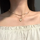 Новое модное милое винтажное многослойное жемчужное ожерелье для женщин золотистого цвета в форме сердца, колье-чокер, модные ювелирные изделия